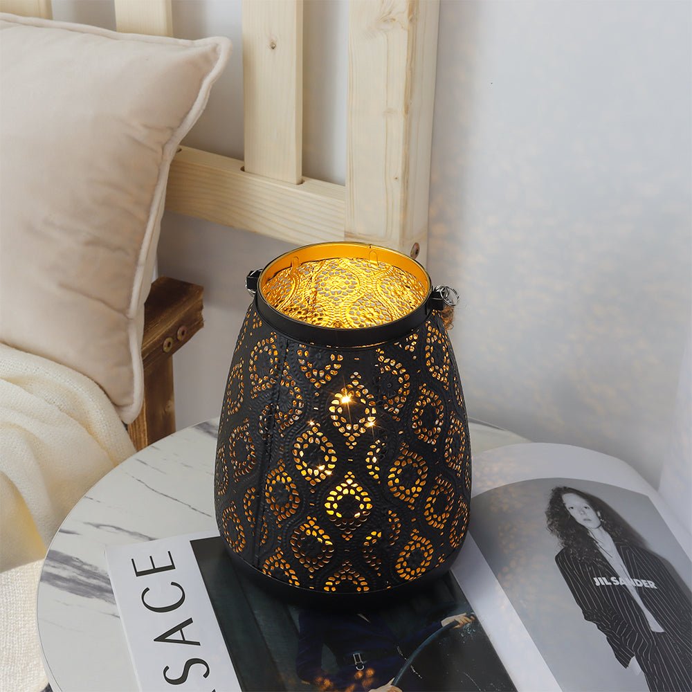 Stornfield | Moroccan Style Black Metal Battery-Powered Table Lamp - Cordless Lamp