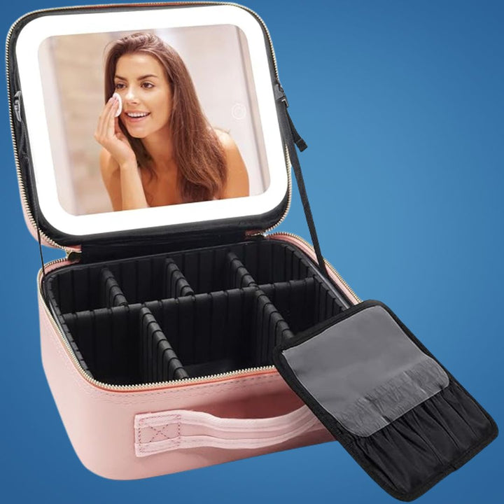 GlamOrganize | Makeup and Toiletry Bag - Cosmetic Organizer - LED Mirror - Compact Storage for Makeup and Skincare - Convenient Travel Bowl