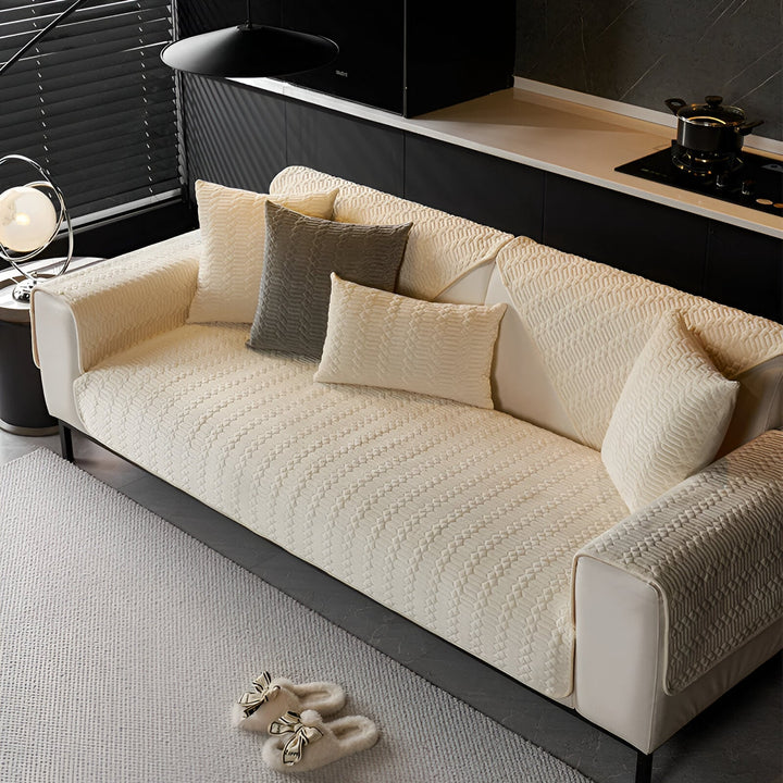 Stornfield | Premium Velvet Sofa Cover - Luxurious Geometric Pattern with Anti-Slip Backing