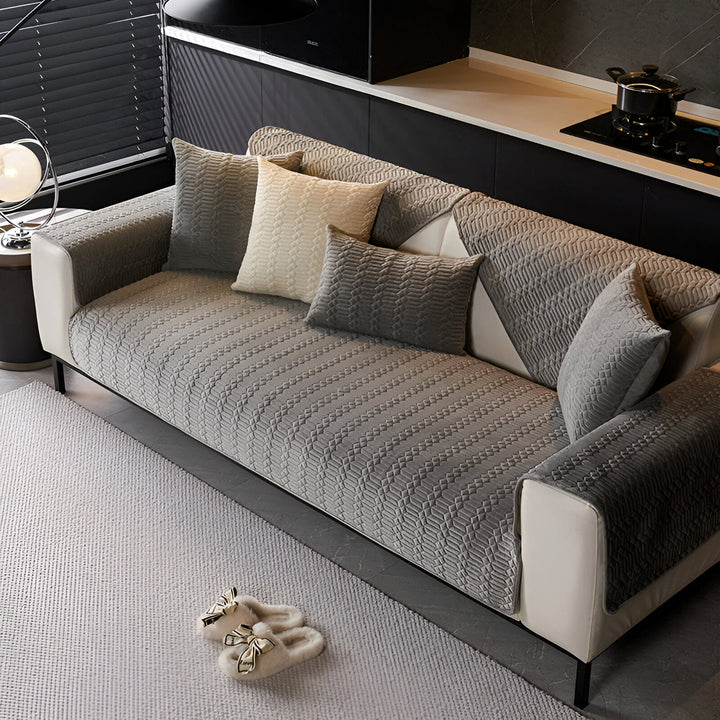 Stornfield | Premium Velvet Sofa Cover - Luxurious Geometric Pattern with Anti-Slip Backing