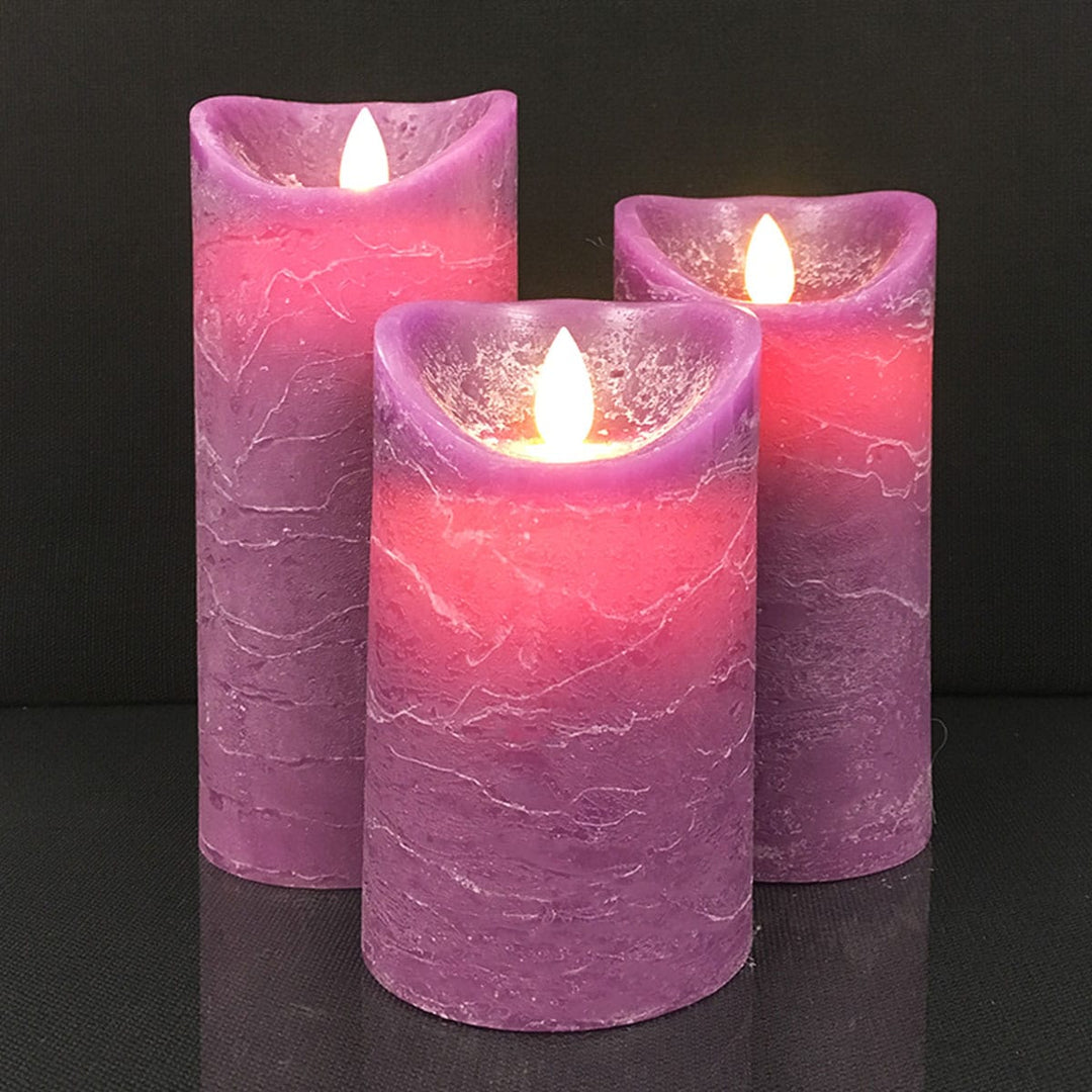 LED Candle - rustic - 3 pieces - 10/12.5/15 cm - with 3D flame - (various colors) | Stornfield