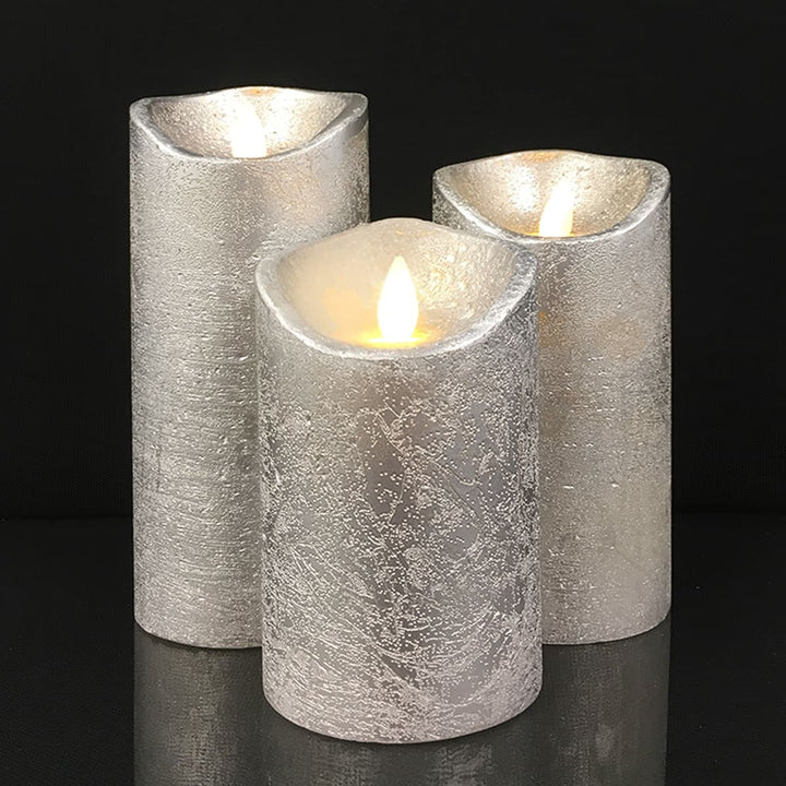 LED Candle - rustic - 3 pieces - 10/12.5/15 cm - with 3D flame - (various colors) | Stornfield