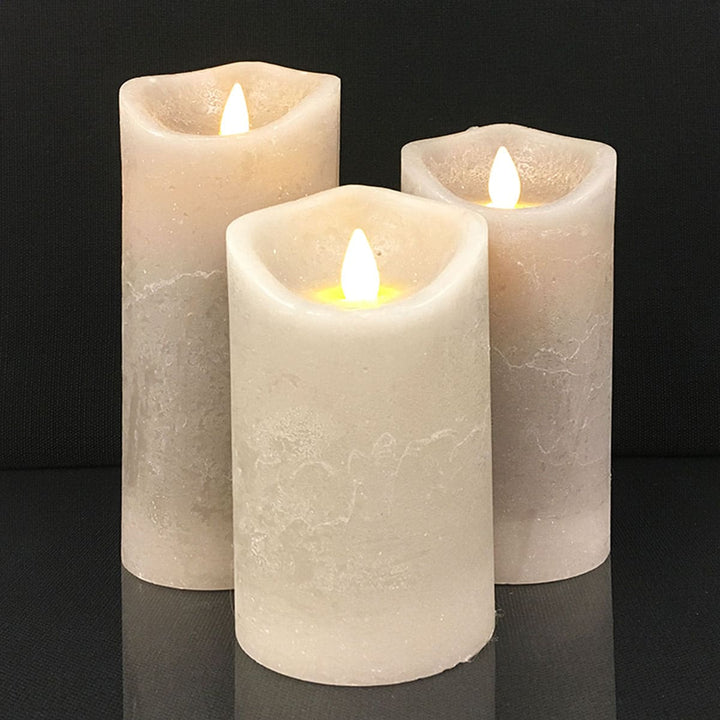 LED Candle - rustic - 3 pieces - 10/12.5/15 cm - with 3D flame - (various colors) | Stornfield