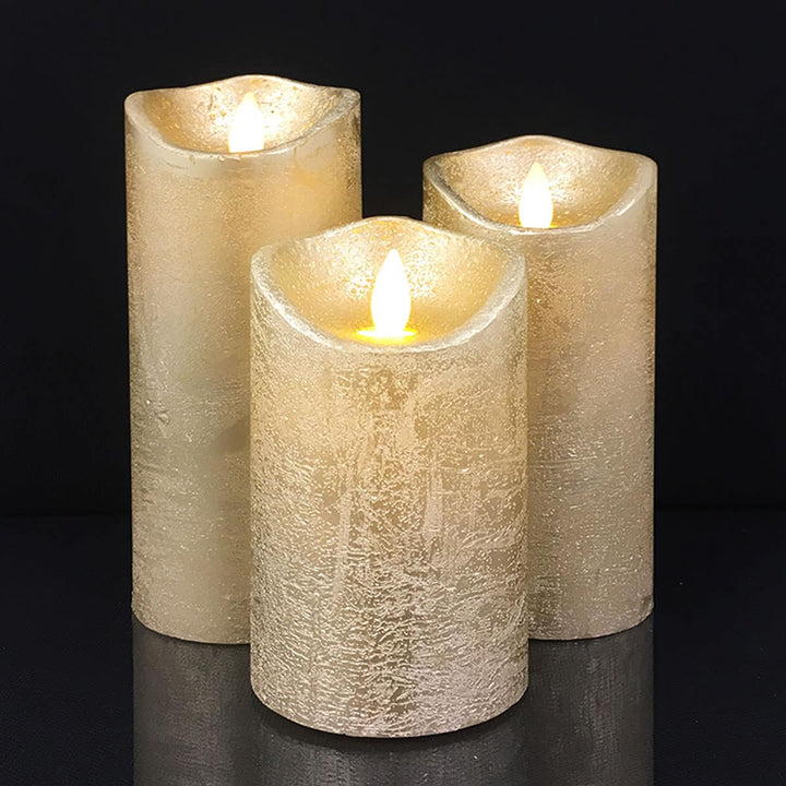 LED Candle - rustic - 3 pieces - 10/12.5/15 cm - with 3D flame - (various colors) | Stornfield