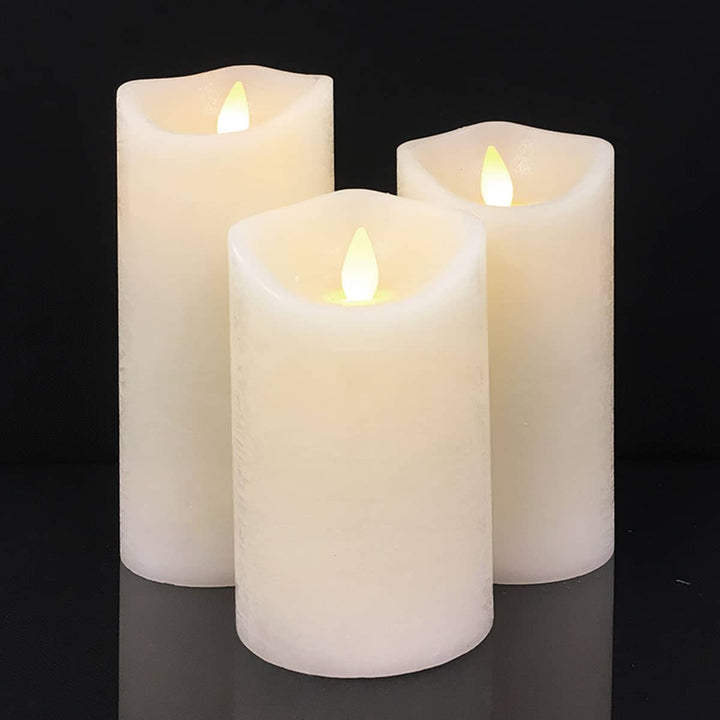 LED Candle - rustic - 3 pieces - 10/12.5/15 cm - with 3D flame - (various colors) | Stornfield