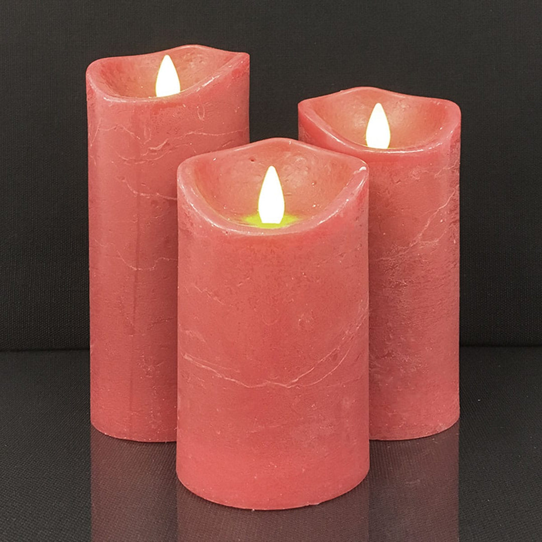 LED Candle - rustic - 3 pieces - 10/12.5/15 cm - with 3D flame - (various colors) | Stornfield