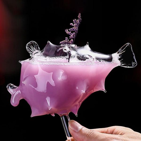 Pufferfish Shaped Cocktail Glass With Glass Straw | Stornfield