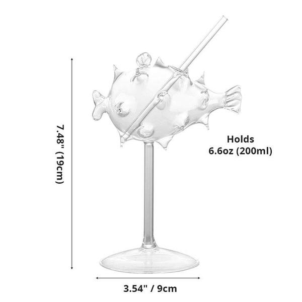 Pufferfish Shaped Cocktail Glass With Glass Straw | Stornfield