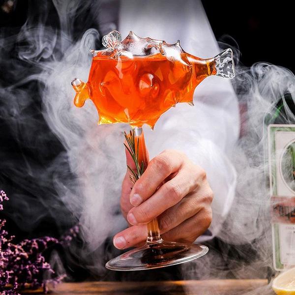 Pufferfish Shaped Cocktail Glass With Glass Straw | Stornfield