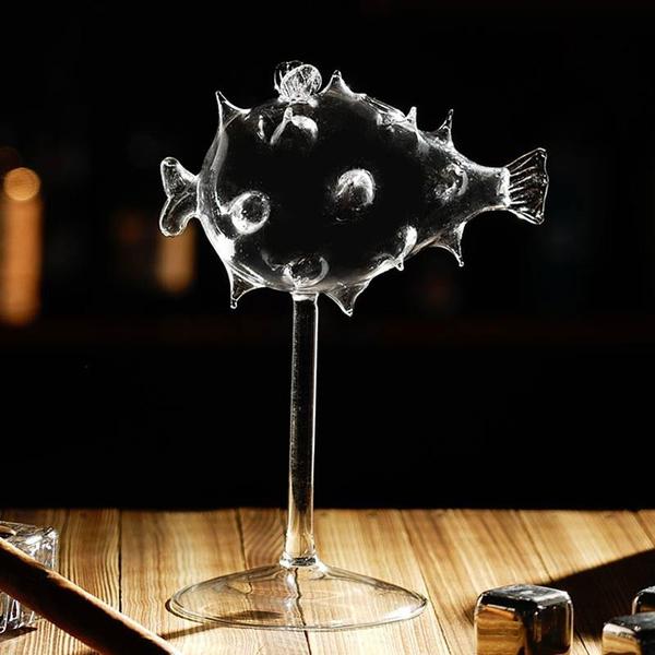 Pufferfish Shaped Cocktail Glass With Glass Straw | Stornfield