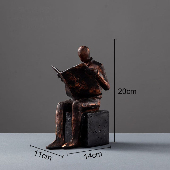 Stornfield | Sculpture de lecteur Support de livre Statue de caractère abstrait Résine Décoration de bureau Figurines Statuette Décor nordique pour la maison