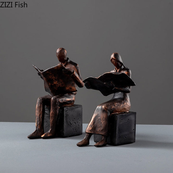 Stornfield | Sculpture de lecteur Support de livre Statue de caractère abstrait Résine Décoration de bureau Figurines Statuette Décor nordique pour la maison