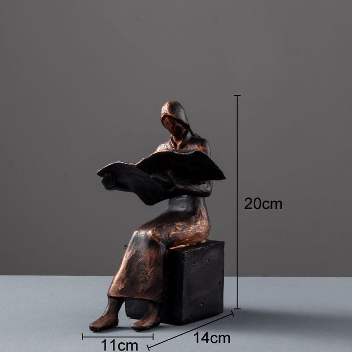 Stornfield | Sculpture de lecteur Support de livre Statue de caractère abstrait Résine Décoration de bureau Figurines Statuette Décor nordique pour la maison