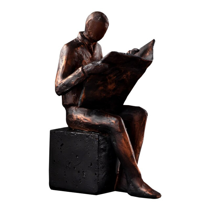 Stornfield | Sculpture de lecteur Support de livre Statue de caractère abstrait Résine Décoration de bureau Figurines Statuette Décor nordique pour la maison