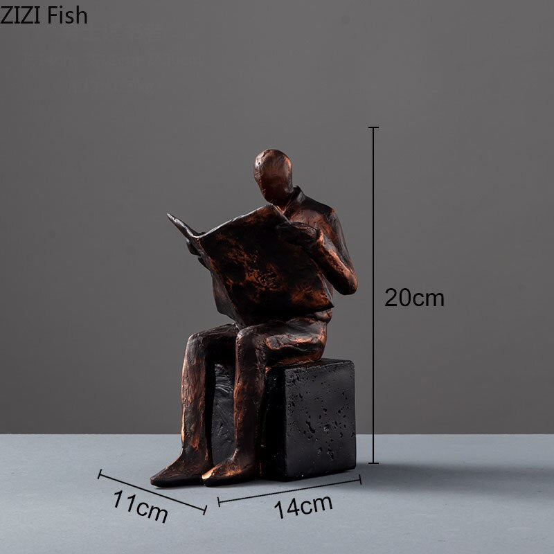 Stornfield | Sculpture de lecteur Support de livre Statue de caractère abstrait Résine Décoration de bureau Figurines Statuette Décor nordique pour la maison