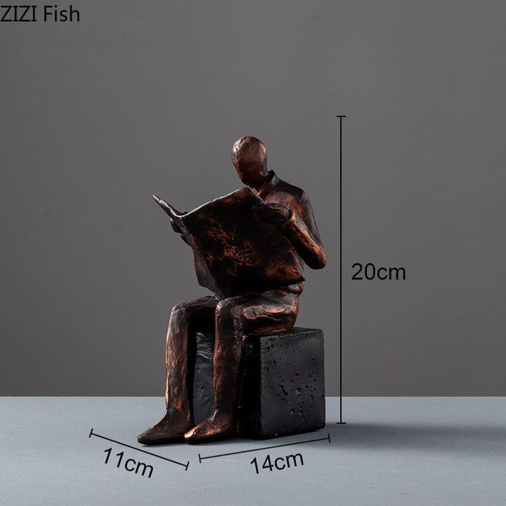 Stornfield | Sculpture de lecteur Support de livre Statue de caractère abstrait Résine Décoration de bureau Figurines Statuette Décor nordique pour la maison