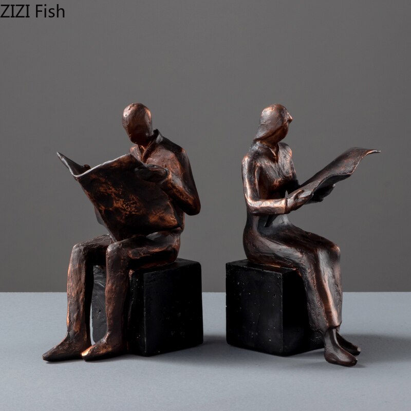 Stornfield | Sculpture de lecteur Support de livre Statue de caractère abstrait Résine Décoration de bureau Figurines Statuette Décor nordique pour la maison