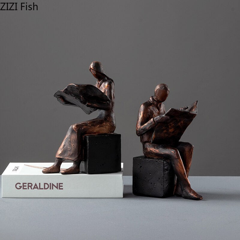 Stornfield | Sculpture de lecteur Support de livre Statue de caractère abstrait Résine Décoration de bureau Figurines Statuette Décor nordique pour la maison