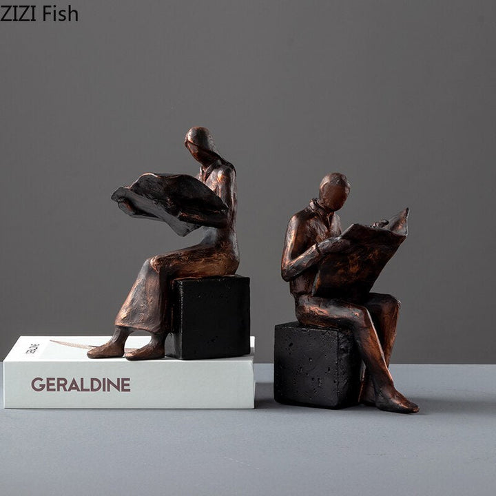 Stornfield | Sculpture de lecteur Support de livre Statue de caractère abstrait Résine Décoration de bureau Figurines Statuette Décor nordique pour la maison