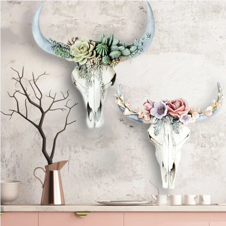 Stornfield | Cow Skull - Bully - Wall Decor with Flowers - Resin Home Decor