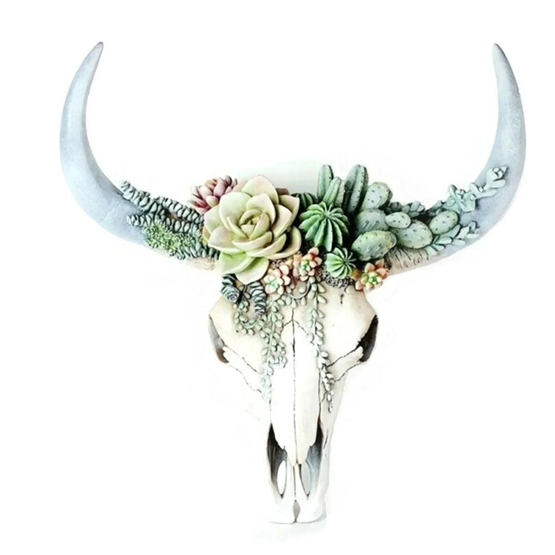 Stornfield | Cow Skull - Bully - Wall Decor with Flowers - Resin Home Decor