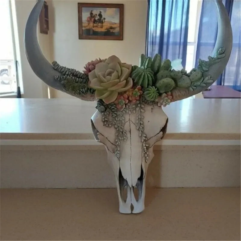 Stornfield | Cow Skull - Bully - Wall Decor with Flowers - Resin Home Decor