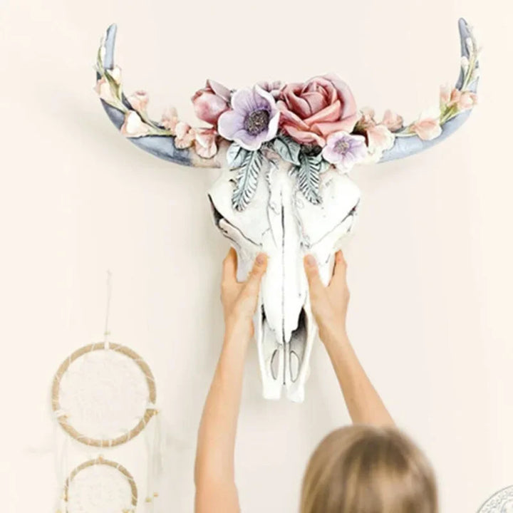 Stornfield | Cow Skull - Bully - Wall Decor with Flowers - Resin Home Decor
