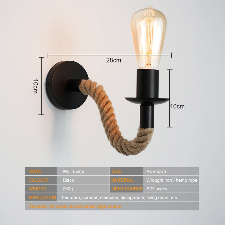 Stornfield | Retro Industrial Hemp Rope Wall Lamp