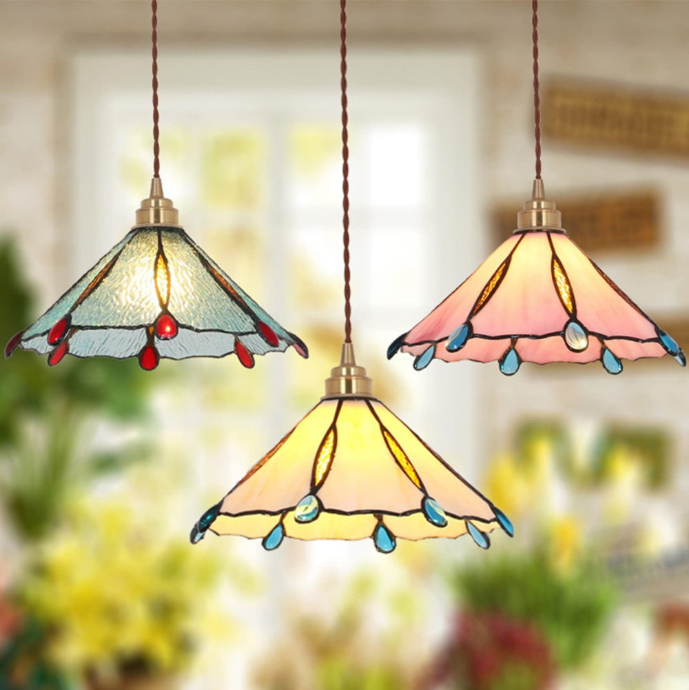Retro Stained Glass Tiffany Cone Pendant Light | Stornfield
