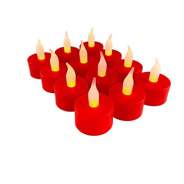 LED tealight 12 pcs. in red with flame | Stornfield