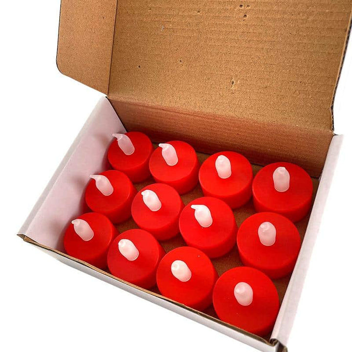 LED tealight 12 pcs. in red with flame | Stornfield