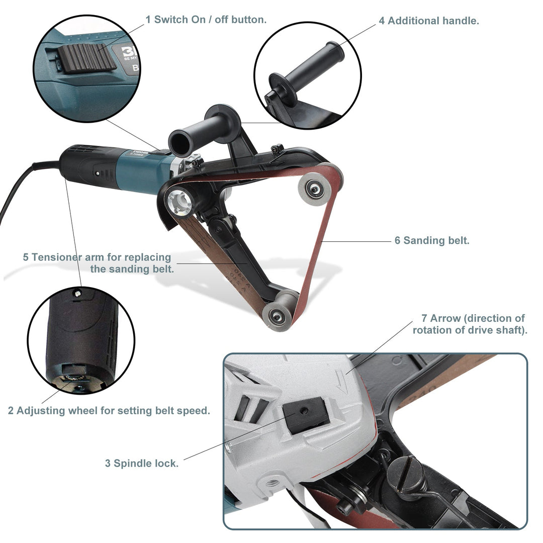 Pipe belt sander 1300W with 3 grit sizes | Stornfield
