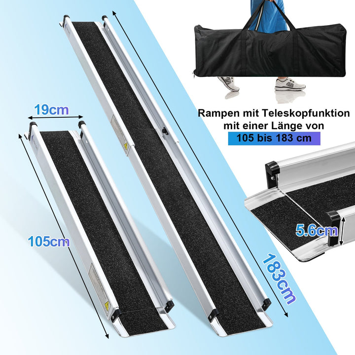 2x Wheelchair Ramp Aluminum Loading Ramp up to 300 kg | Stornfield