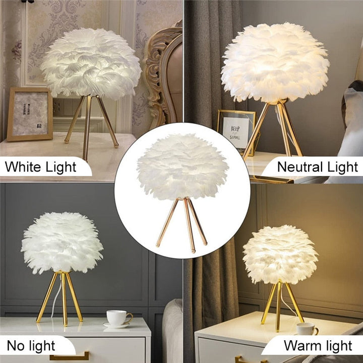 Stornfield | Romantic Feather Table Lamp Modern Bedside Lamp Living Room Cafe Wedding Gift Christmas Ostrich Feather Light