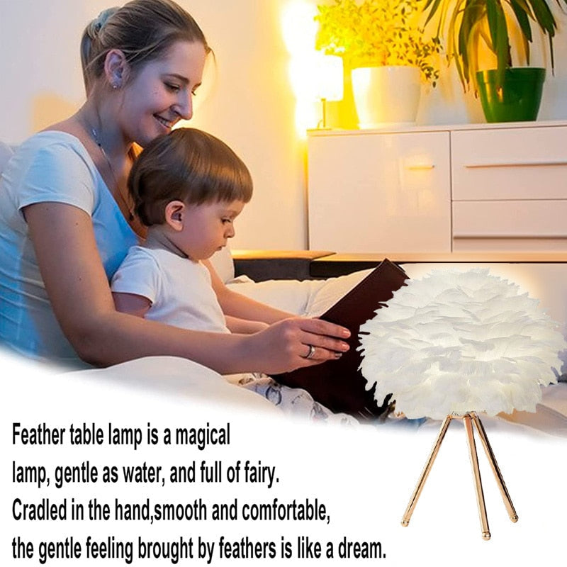 Stornfield | Romantic Feather Table Lamp Modern Bedside Lamp Living Room Cafe Wedding Gift Christmas Ostrich Feather Light