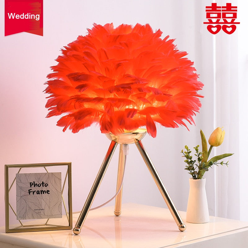 Stornfield | Romantic Feather Table Lamp Modern Bedside Lamp Living Room Cafe Wedding Gift Christmas Ostrich Feather Light