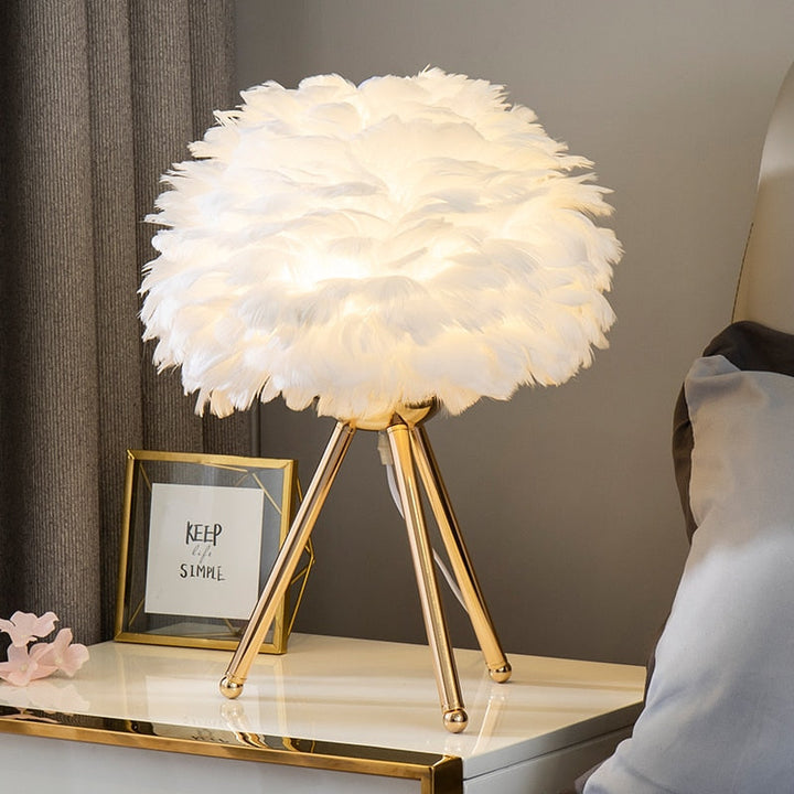 Stornfield | Romantic Feather Table Lamp Modern Bedside Lamp Living Room Cafe Wedding Gift Christmas Ostrich Feather Light