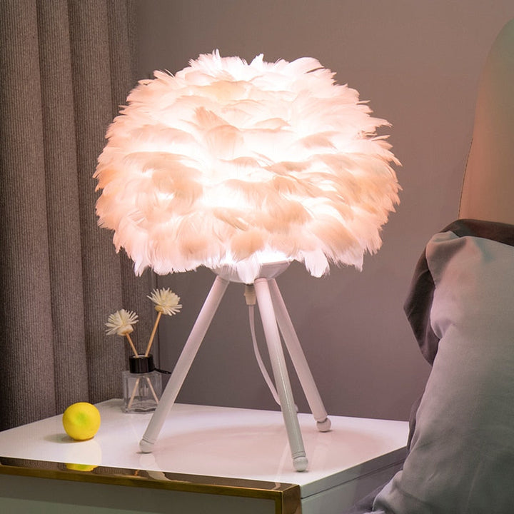 Stornfield | Romantic Feather Table Lamp Modern Bedside Lamp Living Room Cafe Wedding Gift Christmas Ostrich Feather Light