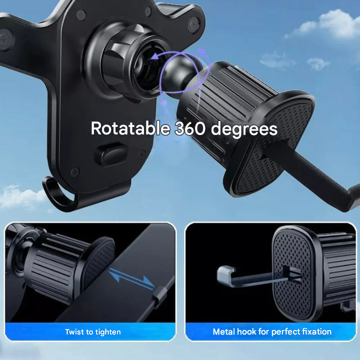 SafeGrip Car Phone Holder – 360° Rotatable Air Vent Mount with Hook Lock | Stornfield