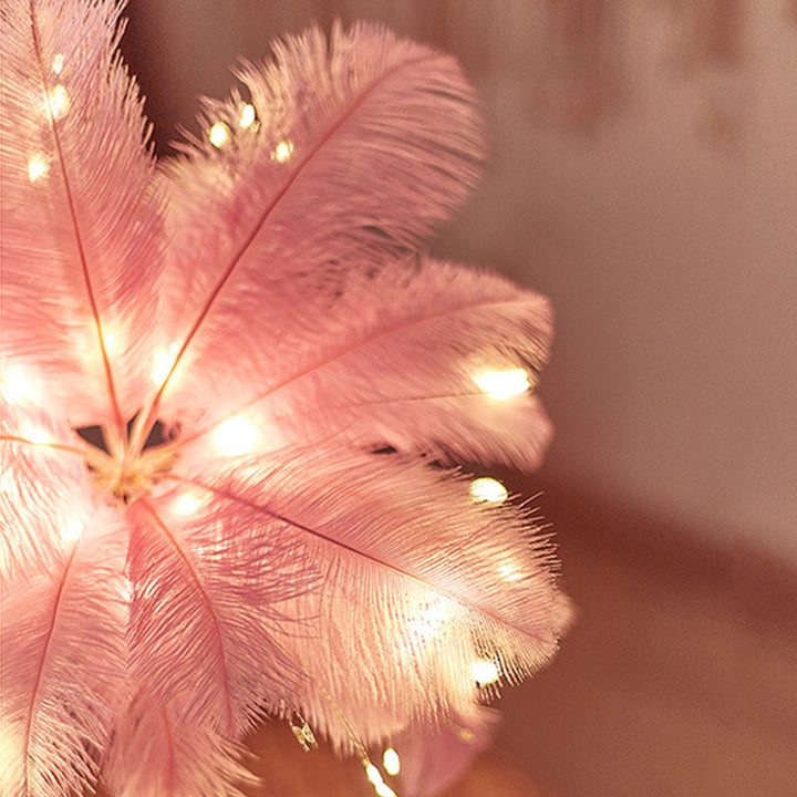 Ostrich Night Light | Eccentric Lamp with Feathers & Rose Gold Base | Stornfield