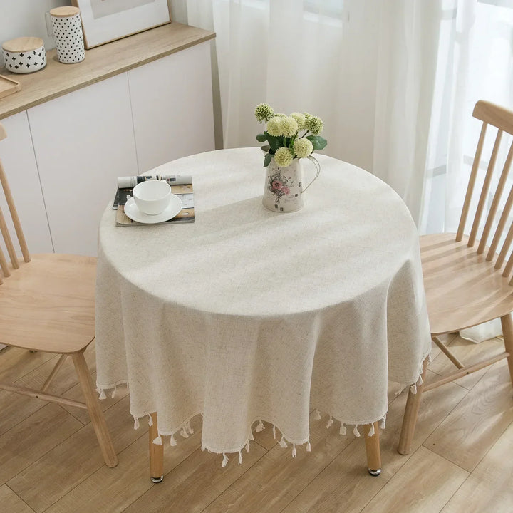 Stornfield | Round Cotton Linen Tablecloth with Fringes