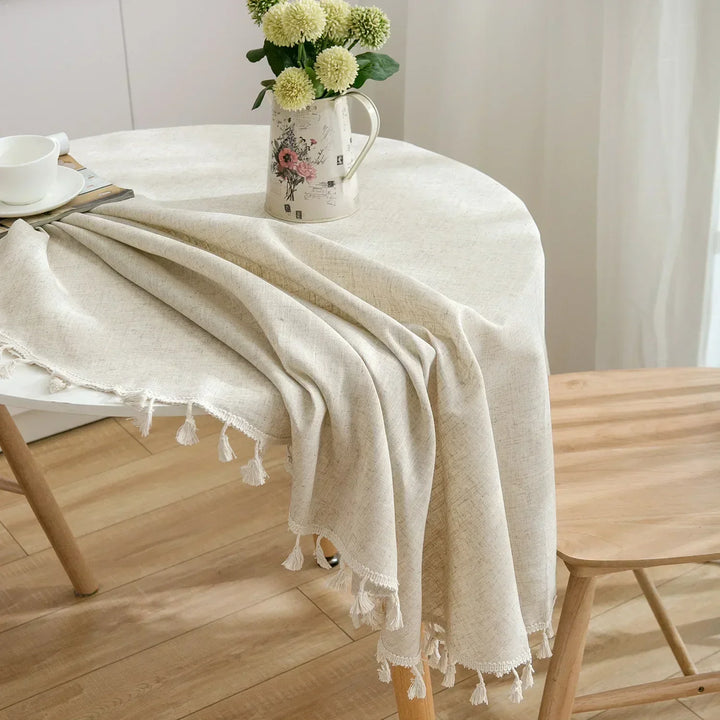 Stornfield | Round Cotton Linen Tablecloth with Fringes