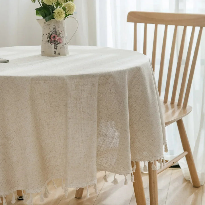 Stornfield | Round Cotton Linen Tablecloth with Fringes