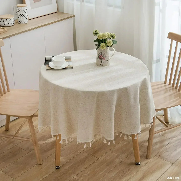 Stornfield | Round Cotton Linen Tablecloth with Fringes