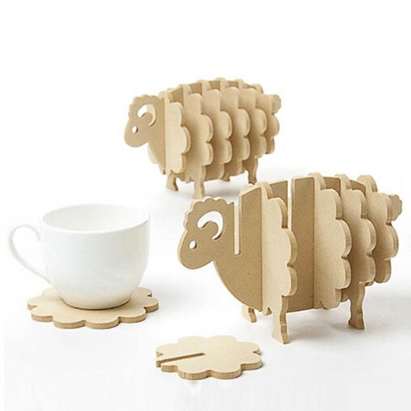 Rustic Sheep Wooden Coasters (Set of 6) | Stornfield