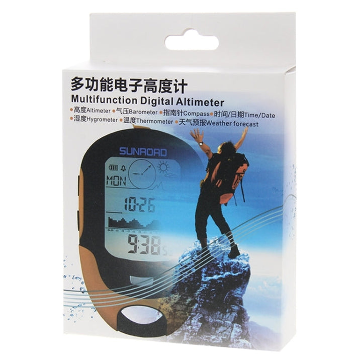 Stornfield | SUNROAD Multifunction Digital LCD Altimeter with Compass, Barometer, Thermometer, Hygrometer, Weather Forecast, LED Flashlight, and Clock