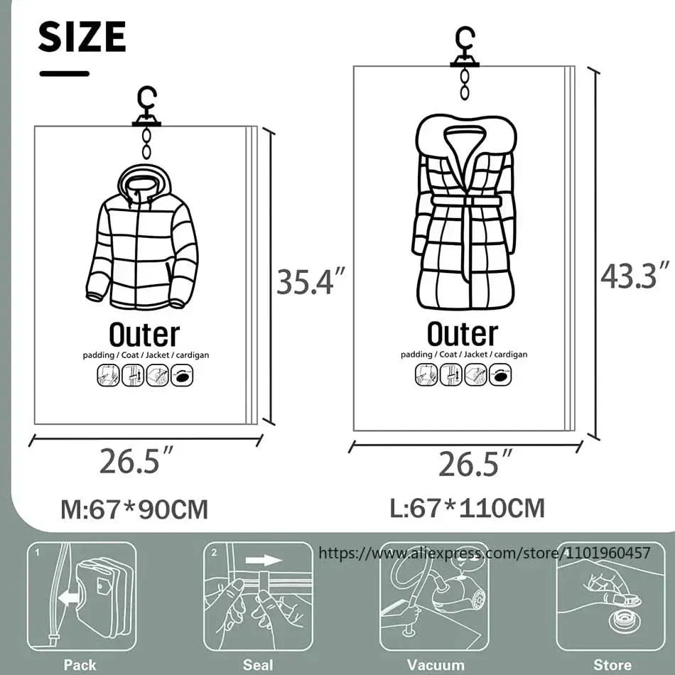 Stornfield | VACUUM STORAGE BAGS – Hanging Vacuum Storage Bags for Clothes – Space Saving & Dustproof (Set of 3)