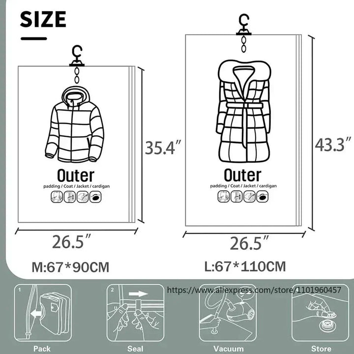 Stornfield | VACUUM STORAGE BAGS – Hanging Vacuum Storage Bags for Clothes – Space Saving & Dustproof (Set of 3)