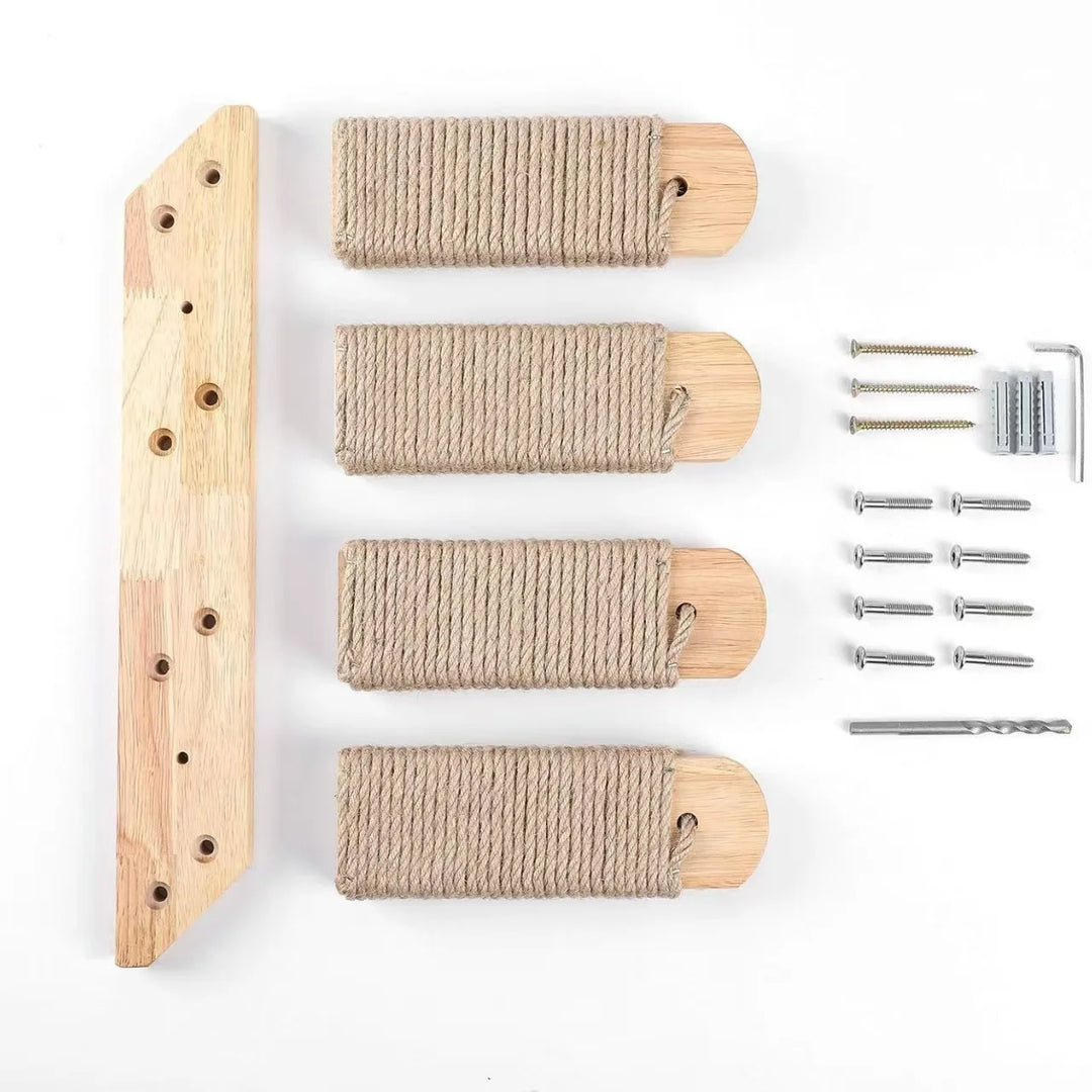 Cat climbing ladder for wall mounting, made of wood with sisal, Stornfield