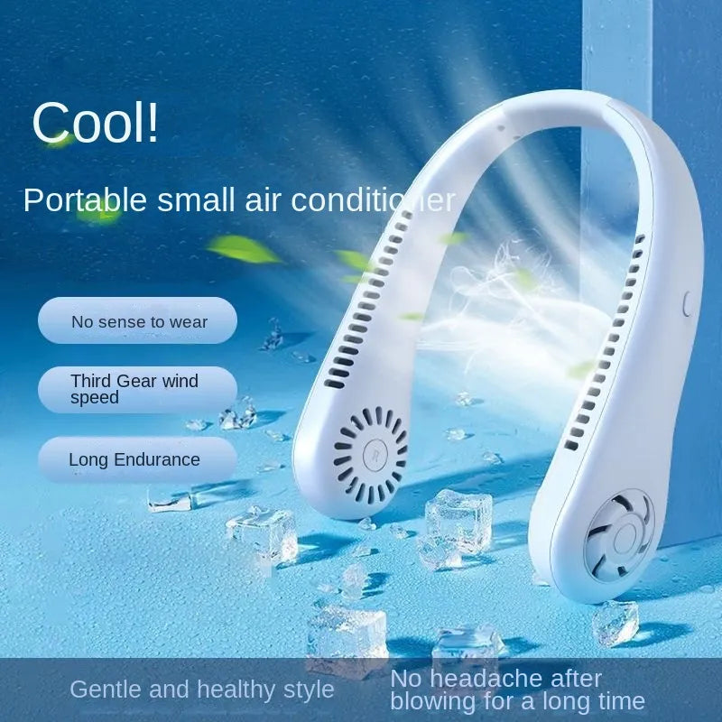 Stay Cool Anywhere with 1PC New Mini Neck Portable Bladeless Hanging Neck Fan - Long Battery Life, Rechargeable, 3-Speed Air Cooler for Summer Sports | Stornfield